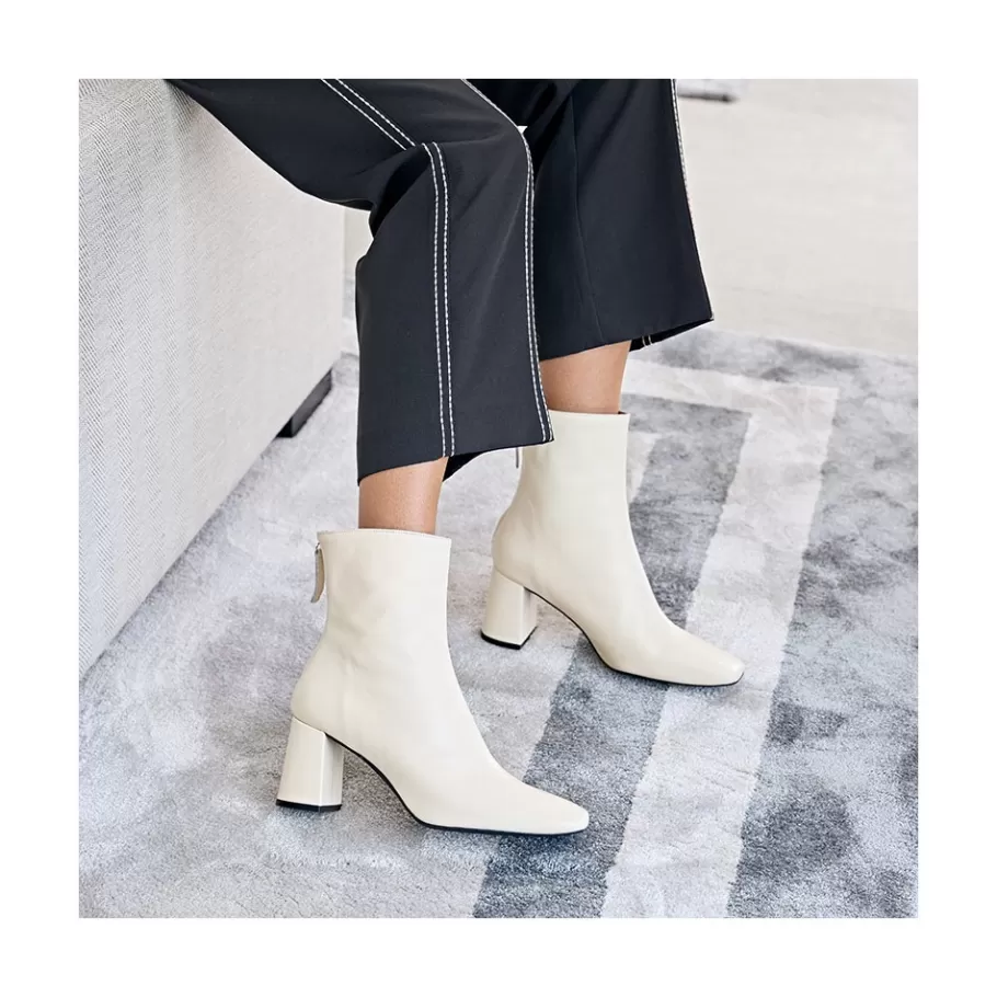 Boots And Booties<Ángel Alarcón Aland - Women S Square Toe Leather Booties, Wide Heel And Zip