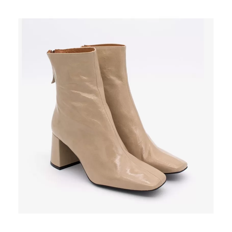 Boots And Booties<Ángel Alarcón Aland - Women S Square Toe Shiny Leather Booties, Wide Heel And Zip