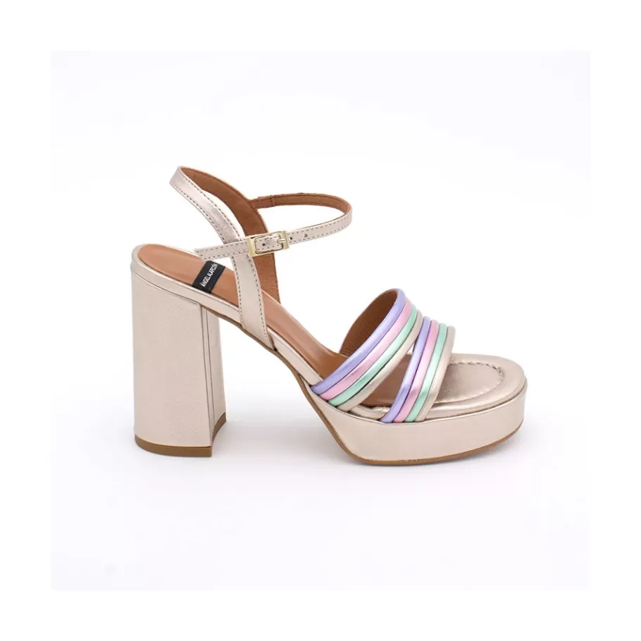 Metallized Shoes<Ángel Alarcón Amber - Strap Metallized Combi Leather With Block High Heel & Platform