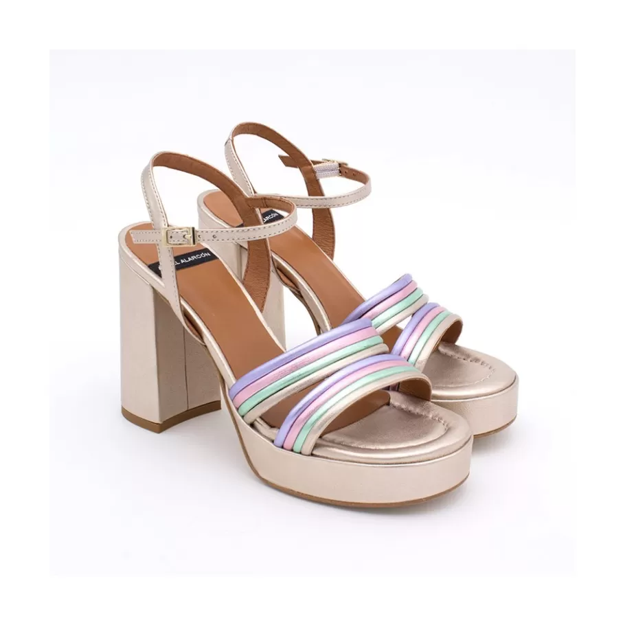 Metallized Shoes<Ángel Alarcón Amber - Strap Metallized Combi Leather With Block High Heel & Platform