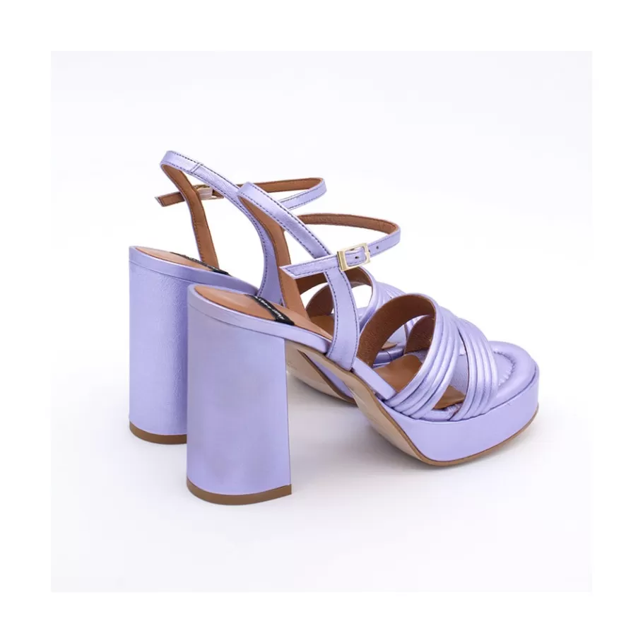 Metallized Shoes<Ángel Alarcón Amber - Strap Metallized Combi Leather With Block High Heel & Platform