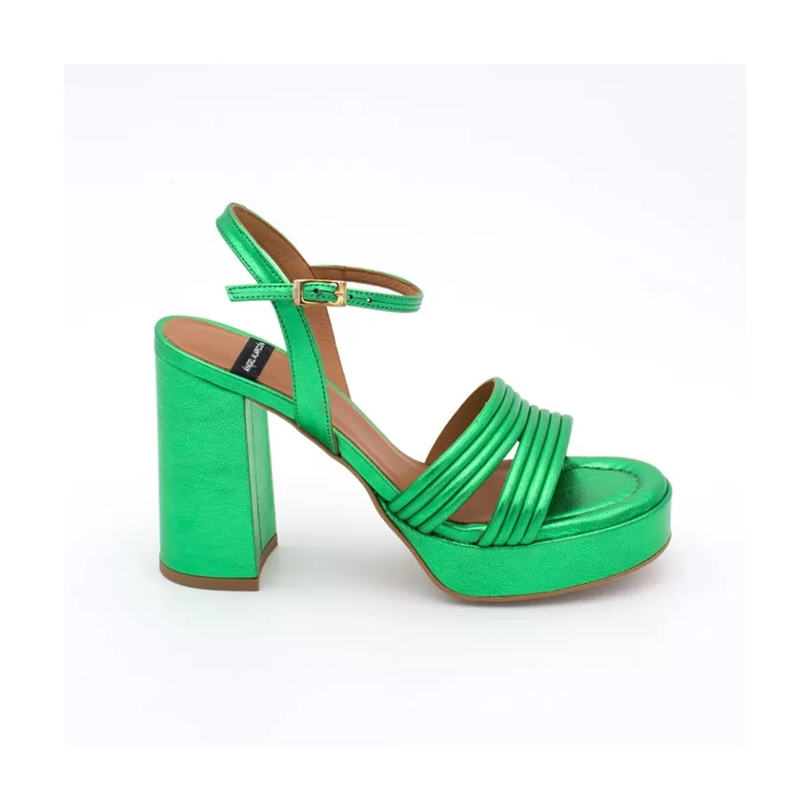 Metallized Shoes<Ángel Alarcón Amber - Strap Metallized Leather Sandals With Block High Heel & Platform