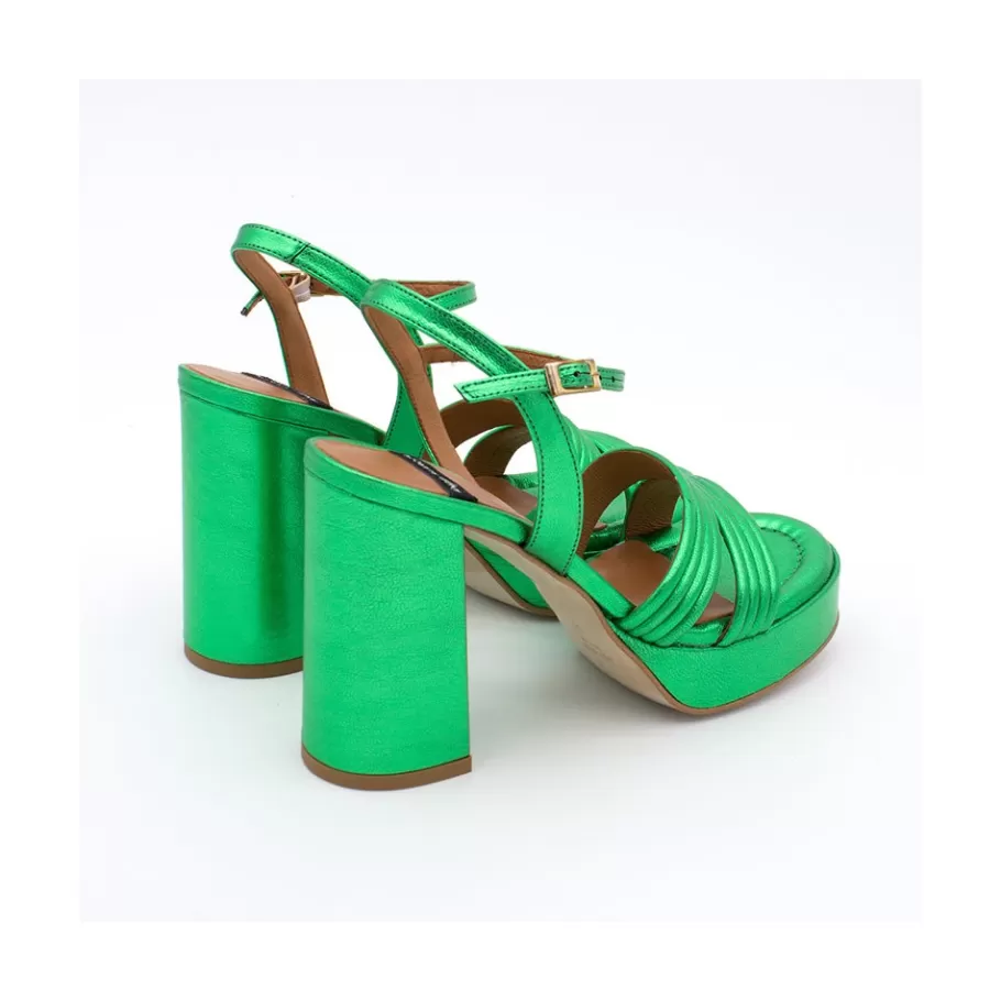 Metallized Shoes<Ángel Alarcón Amber - Strap Metallized Leather Sandals With Block High Heel & Platform