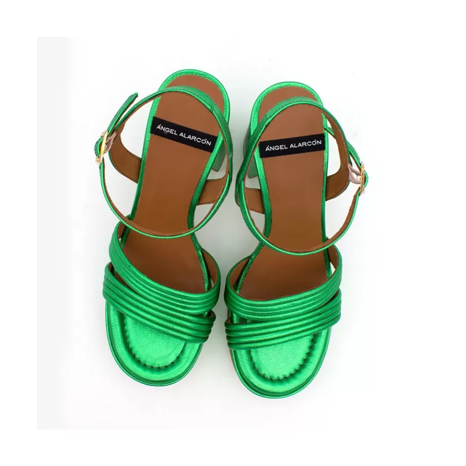 Metallized Shoes<Ángel Alarcón Amber - Strap Metallized Leather Sandals With Block High Heel & Platform