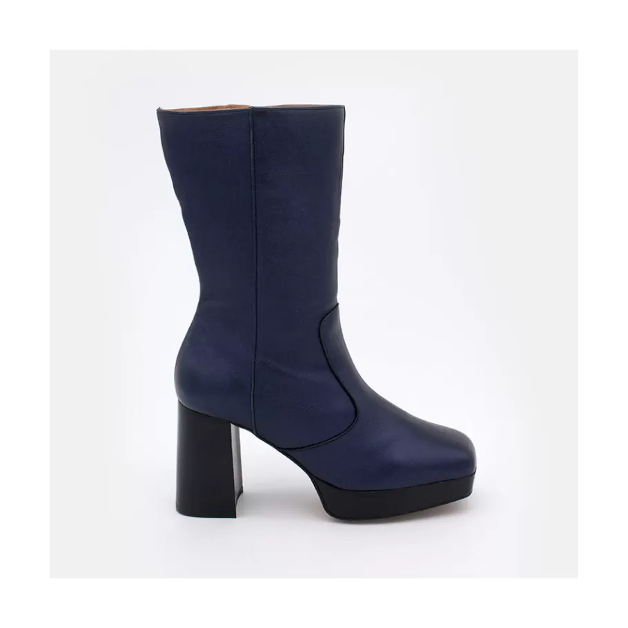 Last Units<Ángel Alarcón Belinda - Metallised Leather Booties With Blok Heell & Platform