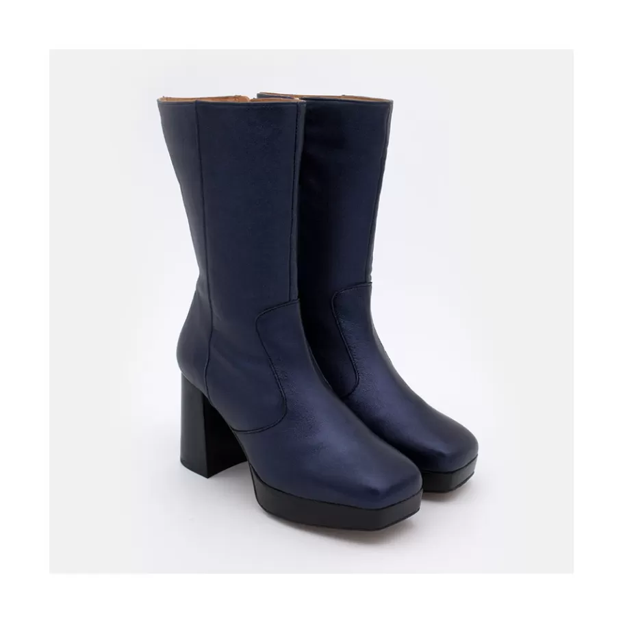 Last Units<Ángel Alarcón Belinda - Metallised Leather Booties With Blok Heell & Platform