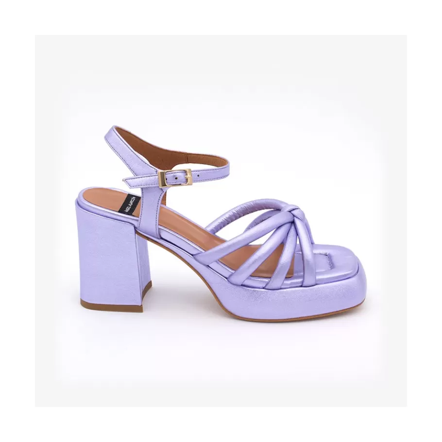 Last Units<Ángel Alarcón Estefan - Metallized Leather Padded Sandals With Block Heel & Platforms