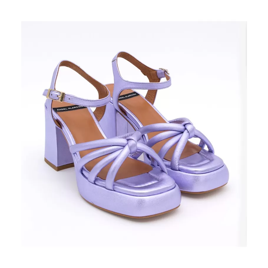 Last Units<Ángel Alarcón Estefan - Metallized Leather Padded Sandals With Block Heel & Platforms