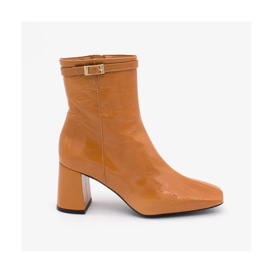 Boots And Booties<Ángel Alarcón Jantar - Heeled Shiny Leather Booties With Square Toe & Zipper