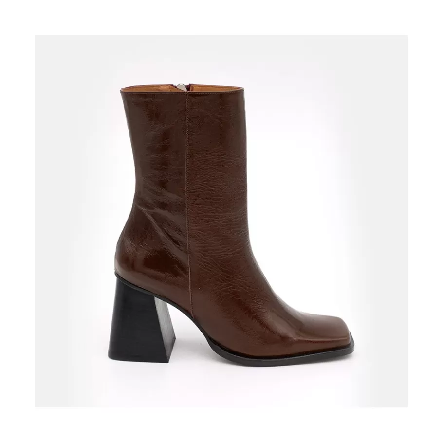 Boots And Booties<Ángel Alarcón Oconnor - Shiny Leather Ankle Boots With Zipper & Block Heel