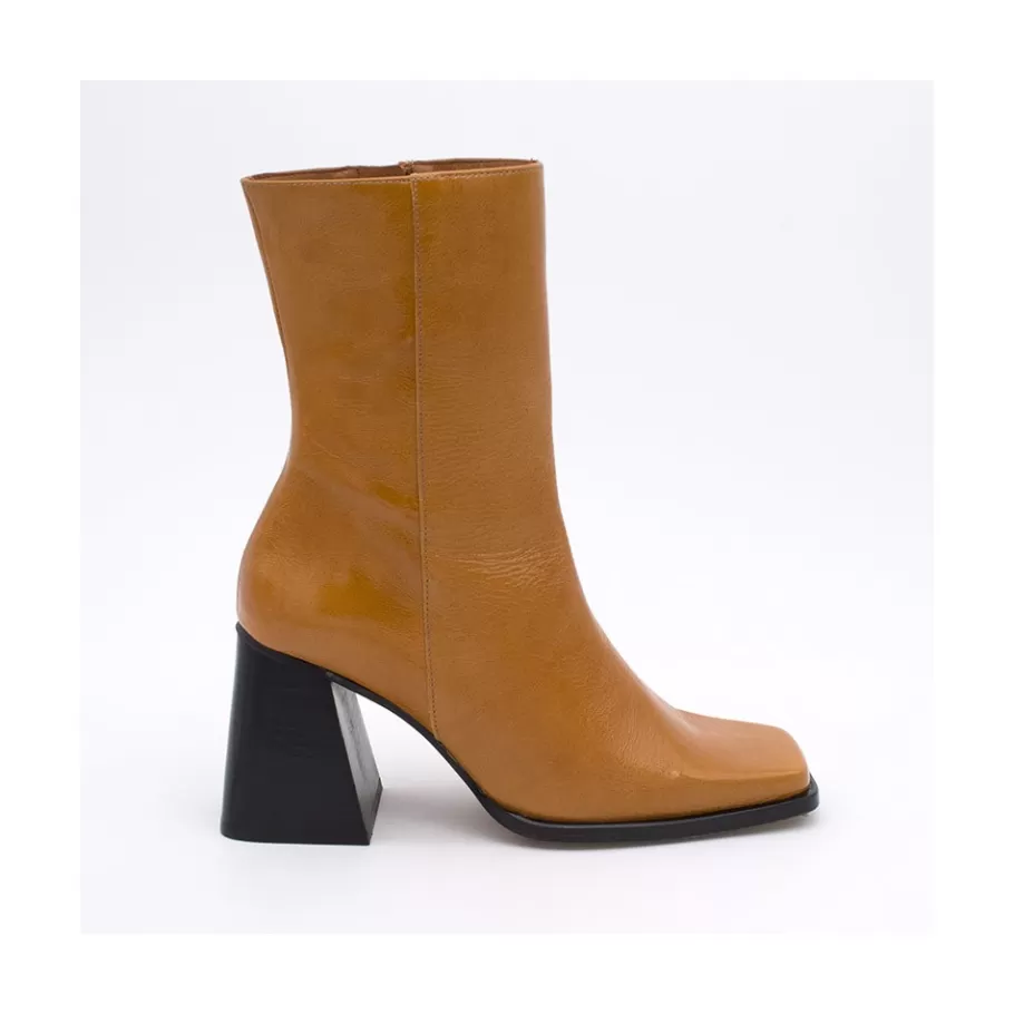 Boots And Booties<Ángel Alarcón Oconnor - Shiny Leather Ankle Boots With Zipper & Block Heel