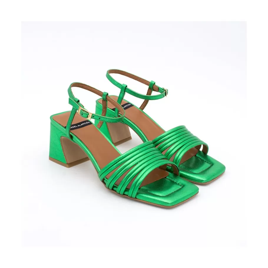Sandals<Ángel Alarcón Roberts - Metallized Leather Strap Sandals With Medium Heel