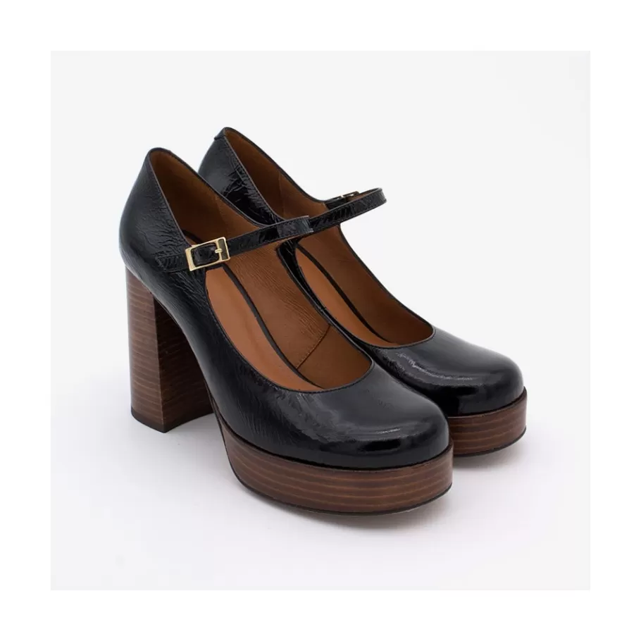 Heeled Shoes<Ángel Alarcón Soraya - Ankle Strap Shiny Leather Pump With Wood Platform And Block Heel