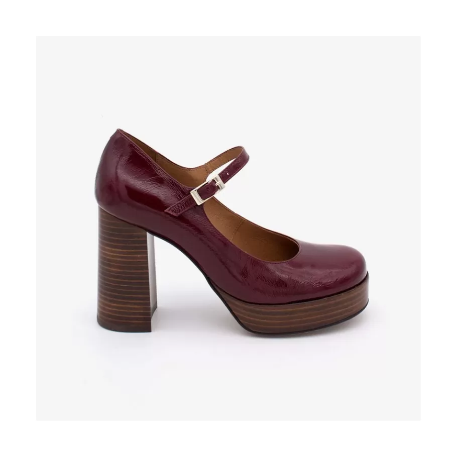 Heeled Shoes<Ángel Alarcón Soraya - Ankle Strap Shiny Leather Pump With Wood Platform And Block Heel