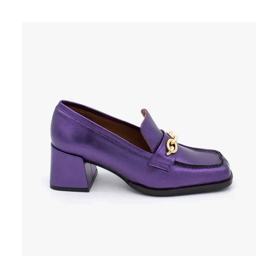 Last Units<Ángel Alarcón Terence - Woman Metallized Leather Heeled Mocassin