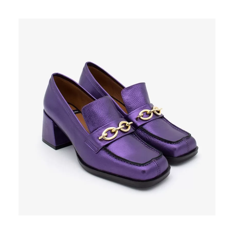 Last Units<Ángel Alarcón Terence - Woman Metallized Leather Heeled Mocassin
